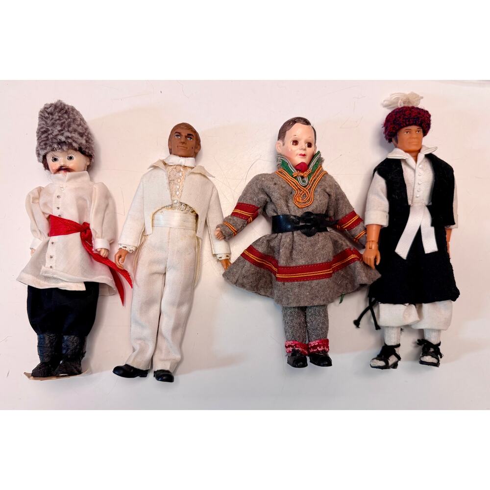Rare Set of 4 Vintage Mid-Century Male Collector Dolls - International Souvenir